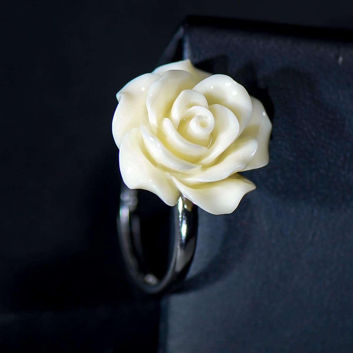 20MM 3D Carved Rose Flower Fashion Statement Ring 925 Sterling Silver Flower Ring Adjustable Cuff Ring