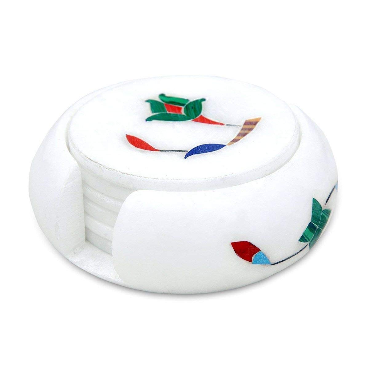 JHE esigner Coasters for Drinks-Hot & Cold/Carved Marble Coaster Sets with Holder/Dining, Tea & Coffee Table Decorative Cocktail Coasters