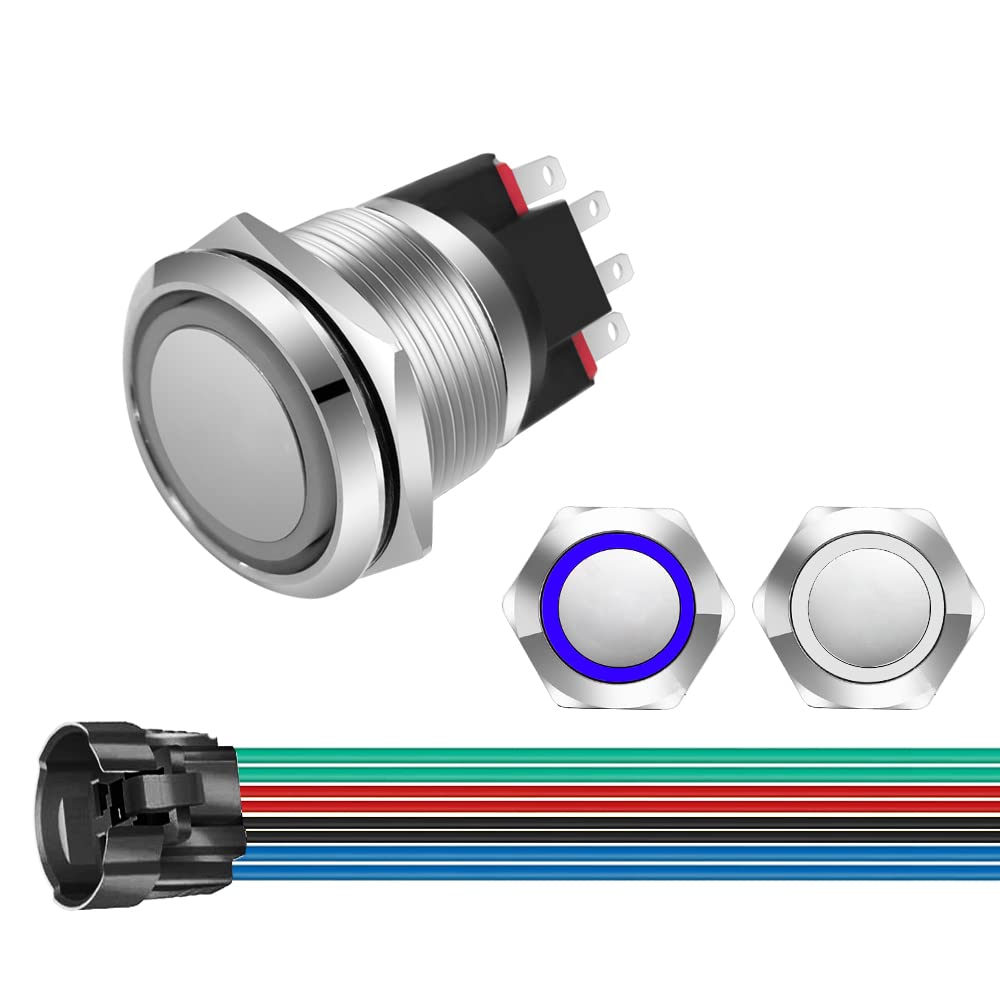 Interruttore a Pulsante Auto, 1A 24V 8mm Mini Pulsante Momentaneo Impermeabile Pulsanti Elettrici in Lega di ZincO Alluminio Interruttore per Clacson Auto(Nero