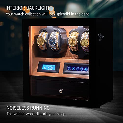 Image of 4 Watch Winder with 5 Watch Storage Space, LCD Display, Touch Control and Interior Light