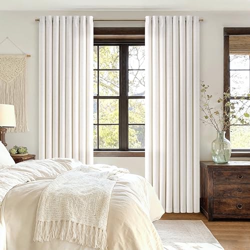 Image of 90 Inch Length 2 Panels Off White Linen Sheer Curtains 52x90