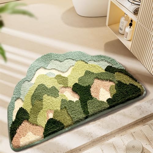 Ankah Shower Rug Bath Mat Forest Series Cartoon Design Bathroom Rug, Fluffy, Soft, Non-Slip, Durable, Absorbent Bath Rug, Irregular Plant Shaped Door Mat and Carpet, 19.68"x 31.49", Moss by Ankah - Image 6
