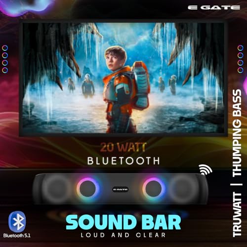 Image of E GATE C210 | 20W Bluetooth Speaker Soundbar, Dual Drivers + Dual Passive Radiator for Extra bass, RGB Light, Upto 15 Hrs Backup from 2000mah Battery, Call Function, TWS, Aux, USB, FM