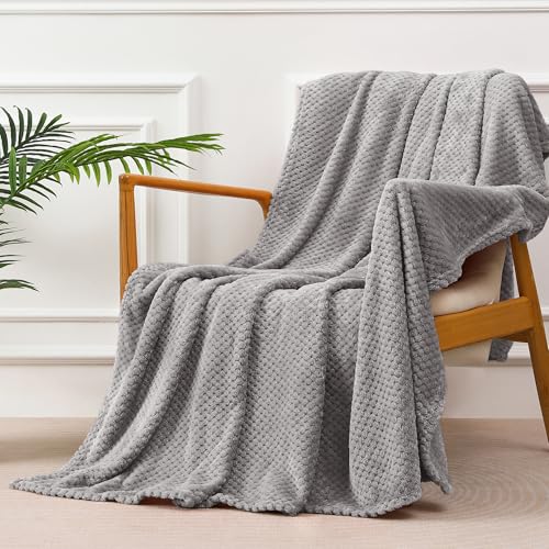 Yebeda Kuscheldecke Superweiche und Warme Fleecedecke für Sofa, Couch und Bett mit Waffel Muster, Kuschelige Angenehme Decke Wohndecke Sofadecke, 150x200 cm, Hellgrau