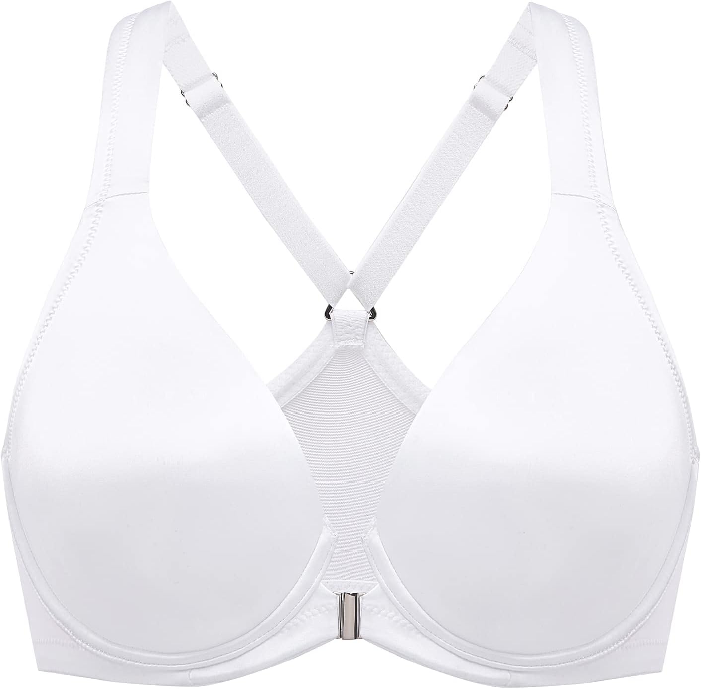 Women's Front Closure Racerback Bras Plus Size Full Coverage Underwire Unlined Seamless Plunge Bra