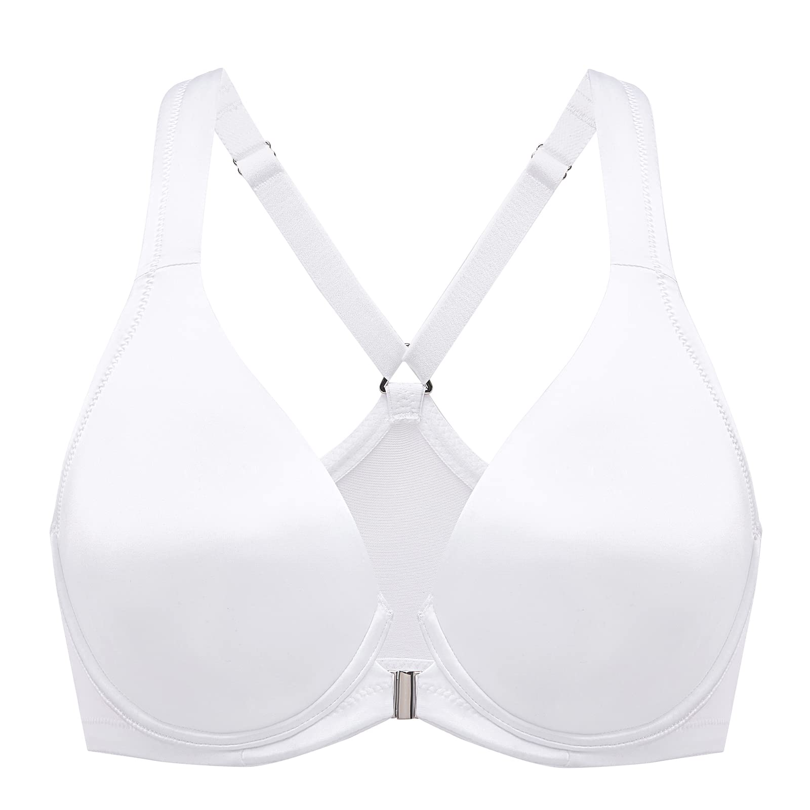 Women's Front Closure Racerback Bras Plus Size Full Coverage Underwire Unlined Seamless Plunge Bra