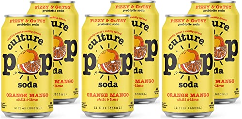 Culture Pop Soda Sparkling Probiotic | 40 Calories per can, Vegan, NonGMO | 12 Fl Oz Cans (Orange Mango, Pack of 6)