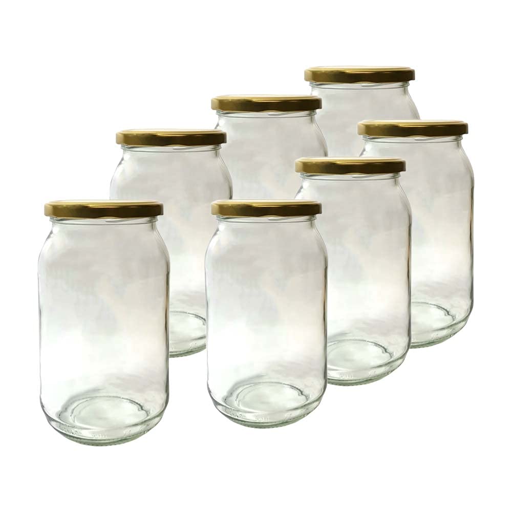 Diah Do It At Home Gold 16 Pack 900Ml Glass Jars With Twist-Off Lids - Large Airtight Jars For Diy Pickles, Honey, Jam & Chutney - Durable Preservation Glass For Home Canning (Set Of 16X 900Ml)
