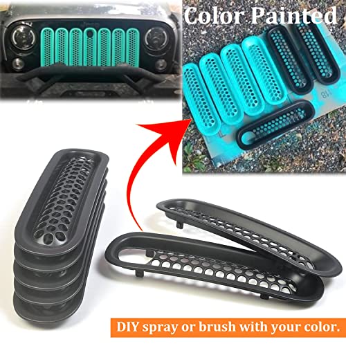 For Jeep Accessories Front Grill Mesh In Serts Clip-In Grille Guard With Key Hole Hood Lock Compatible With Wrangler Jk Rubicon Sahara & Unlimited 2007-2015 (Matt Black, 7Pcs) #TOP2