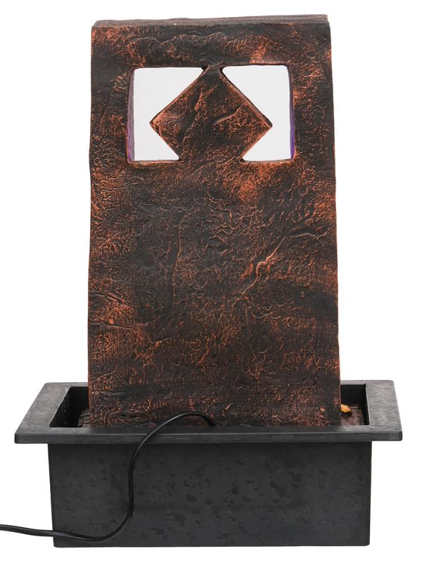 Image of Polyresin Golden Brown Table Top Indoor Waterfall Fountain for Home Decor with Yellow LED, Speed Controller Pump & Crystal Ball (Size: 40.5 x 29.5 x 22CM | Weight: 2240grm)