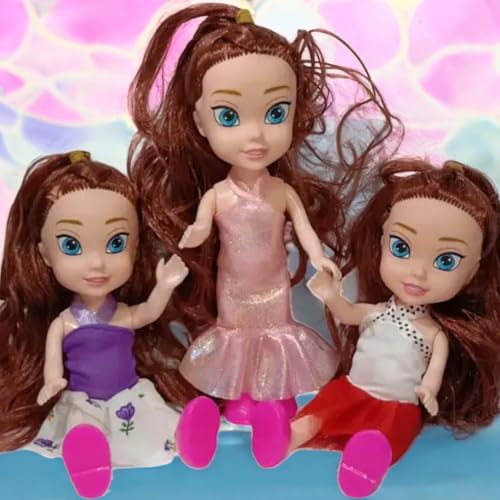Image of SHAKTISM Cuties Doll Set for Kids, Dress DesignBaby Doll Set, 6 Inches, PVC Non-Toxic, Moveable Arms & Legs, Assorted Dresses, Pack of 3