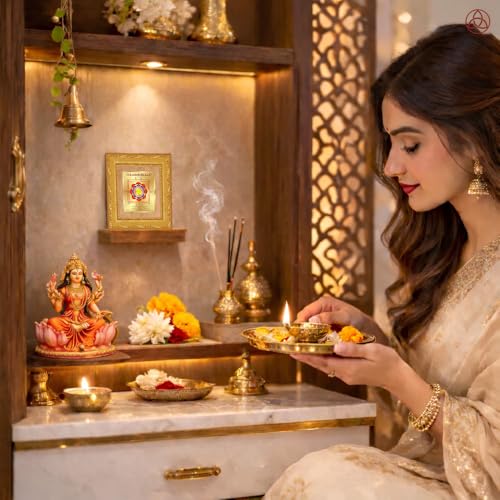 Image of DIVINITI Siddh Energised Swarna Akarshan Yantra | 24k Gold Plated Foil Wealth Attraction Vastu Frame for Home, Office & Puja Room | Spiritual Yantra for Wealth, Gold Attraction & Prosperity (12 X 11 CM)