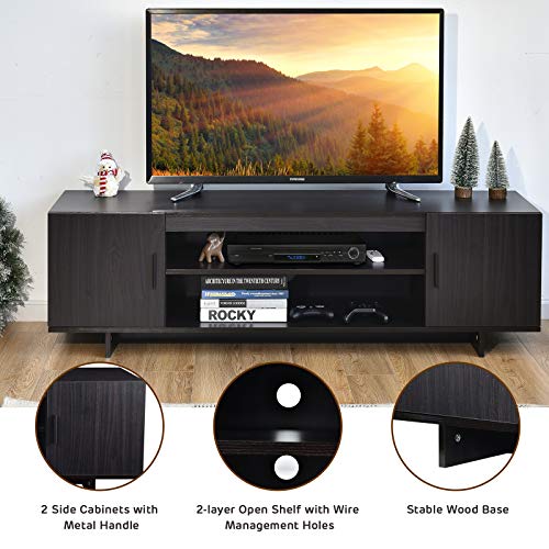 Tangkula Modern Wood Universal Tv Stand For Tv Up To 65", Media Console With 2 Storage Cabinets & Open Shelves, Home Living Room Furniture Entertainment Center (Brown) #TOP5