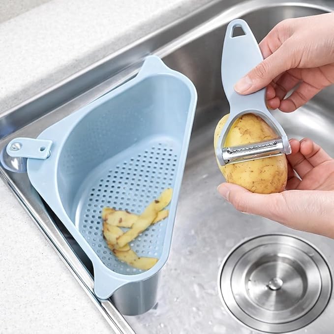 Kitchen Sink Drain Basket Strainer with Suction Cup, Corner Sink Filter Shelf for Vegetable & Fruit Washing, Sponge Holder, Dishwashing Storage Rack & Garbage Strainer, Multi Color-image-38