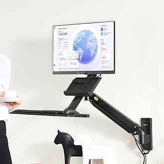 NB North Bayou Monitor Wall Mount Motion Monitor Arm for 19" to 27" Flat or Curved Screens VESA 75X75 100X100,Sit Stand Monitor Wall Mount With Keyboard Tray