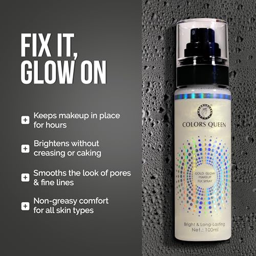 Image of Colors Queen Gold Glow Makeup Fixer Spray - Magical Pink, 100 ml | Long Lasting Makeup Setting Spray for Face Makeup | Lightweight & Non Greasy Makeup Fixer Spray after Makeup, Infused with Vitamin E & Aloe Vera Extracts