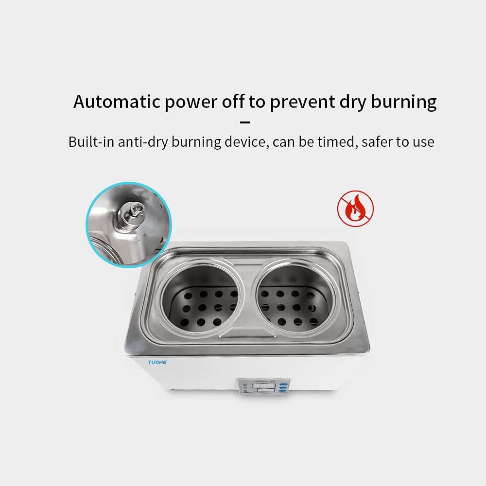 TUOHE-Lab Digital Display Thermostatic Water Bath,304 Stainless Steel Liner,Prevent Dry Burn,20L Capacity,6 Openings