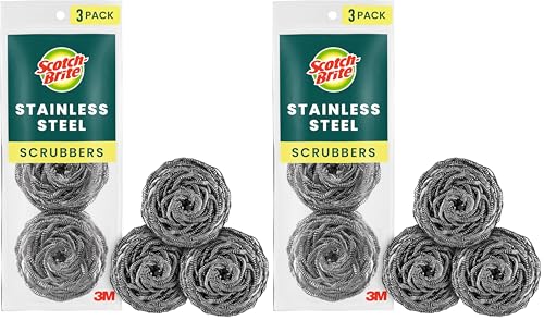 Scotch-Brite Stainless Steel Scrubber for Cleaning Kitchen, Household, and Dishes - 3 Scrubbers...
