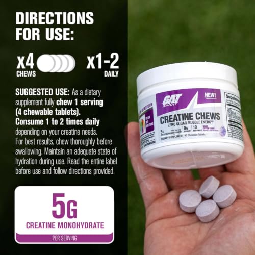 Image of GAT SPORT CREATINE Chews, Fruit Punch, 40 Tablets (10 Servings) | Sugar-Free Chewable Creatine Tablets for Muscle Growth, Muscle Size & Overall Lean Muscle Mass Support*
