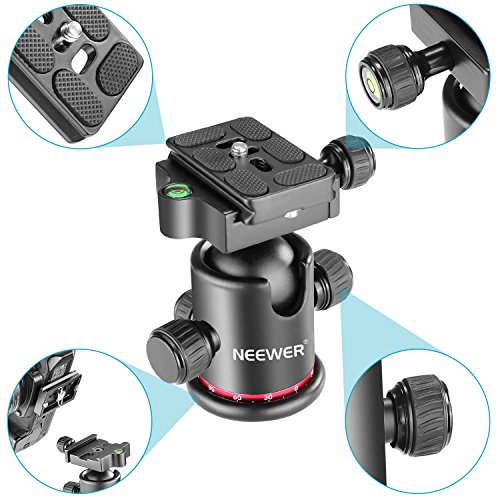 Neewer Professional Metal 360 Degree Rotating Panoramic Ball Head with 1/4 inch Quick Release Plate and Bubble Level,up to 17.6pounds/8kilograms,for Tripod,Monopod,Slider,DSLR Camera,Camcorder by NEEWER - Image 2