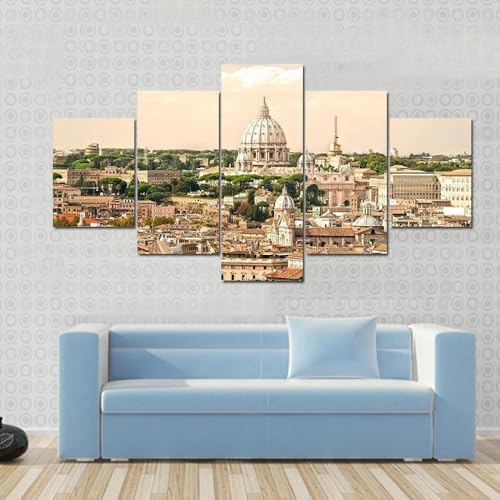 Deco murale salon 5 parties basilique Saint Pierre tableau Rome Italie