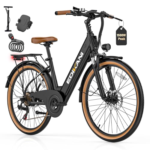 EDIKANI Electric Bike for Adults 25MPH 1500W Peak 26″