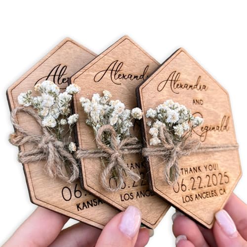 Wooden-Floral Personalized Wedding Favors for Guests, Wedding Party Favors Magnets