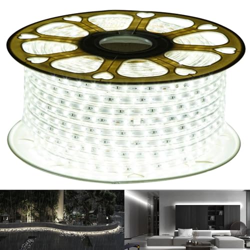 GUOTONG 110V Daylight White Led Strip Light Outdoor 131.2ft 40m 6000K Led Rope Lights IP65 Waterproof Indoor Flexible Cuttable Connectable Ideal for Backyards Bedroom Car Deck Decorative Lighting by GUOTONG - Used condition - US$38.00
