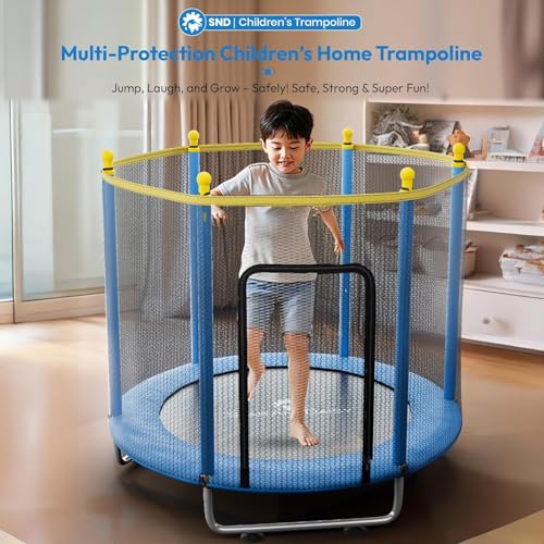 Image of StarAndDaisy Trampoline for Kids at Home with Safety Net Indoor & Outdoor Trampoline / 120KG Loading Capacity with Stainless Steel Frame & Legs -55 inch, 4.5 Feet - Blue