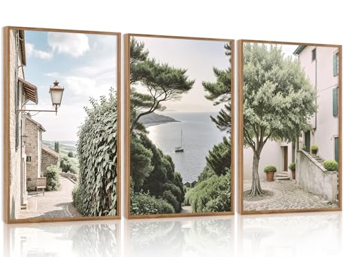 Aurlan Neutral Italy Cityscape Gallery Framed Wall Art(16"x24"), 3PCS Vintage