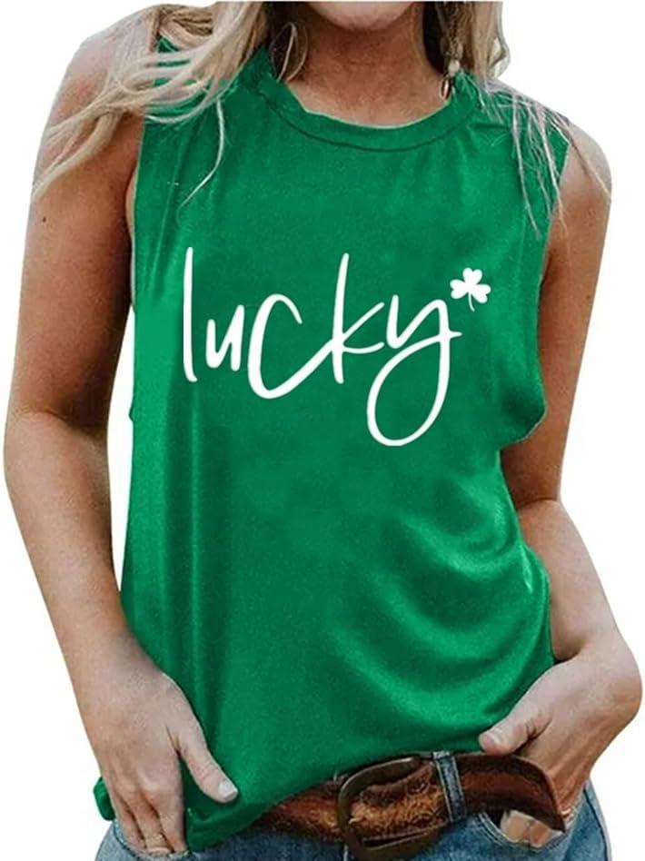 St. Patrick's Day Tank Tops Women Irish Heart Shamrock Graphic Shirts Casual Lucky Clover Sleeveless Shirt Tops