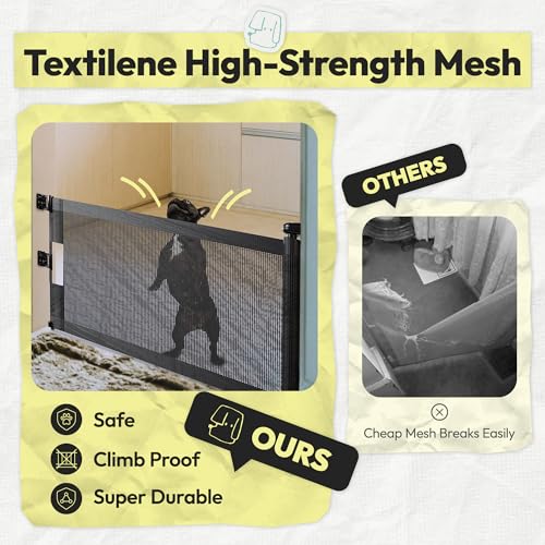 35 cm hohes Mesh-Hundegitter, Ausziehbar bis 150 cm, Bohrmontage, Kleines Hundegitter für Treppen, Leicht übersteigbares Welpengitter für Türen, Innen- und Außenbereich, Schwarz