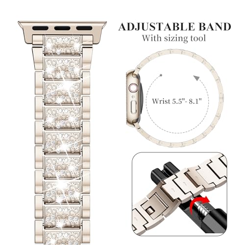 Image of SUPOIX for Apple Watch Band 42mm + Case, Bling Bands for Women (Champagne) | Shiny Metal Bands & 2 Pack Protective Cover Cases for iWatch Series 3 /2 /1 42mm