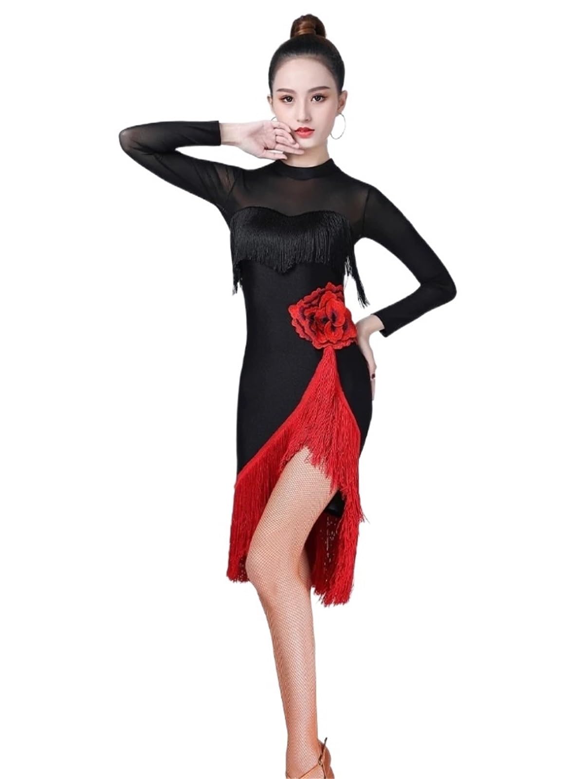 Latin Tanzkleid Langarm Kleid Frauen Kleider Quaste Dance Rock Latin Dancing Girls Kostüm Für Tanz