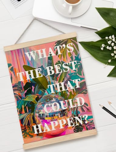 XUNLURY What's the Best That Could Happen Inspirational Poster Hanger Frame, Trendy Disco Ball Botanical Canvas Wall Art, Motivational Positive Quote Wall Decor for Home Office, 12x16 Inch — view 3