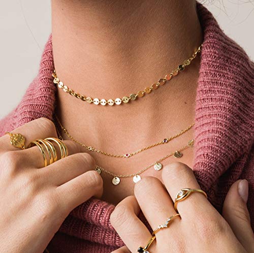 Dremmy Studios Gold Coin Choker Necklaces For Women, Dainty 14K Gold Plated Stackable Sequins Cion Disc Choker Necklace Gifts For Women #TOP1