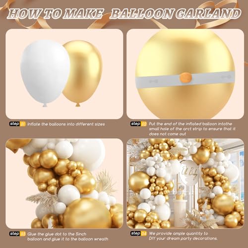 Image of 412Pcs White and Gold Balloon Arch Kit,18 12 10 5 Inch Gold balloons White Metallic Gold Latex Different Sizes Balloon Garland kit for Birthday Anniversary Wedding Baby Shower Party Decorations