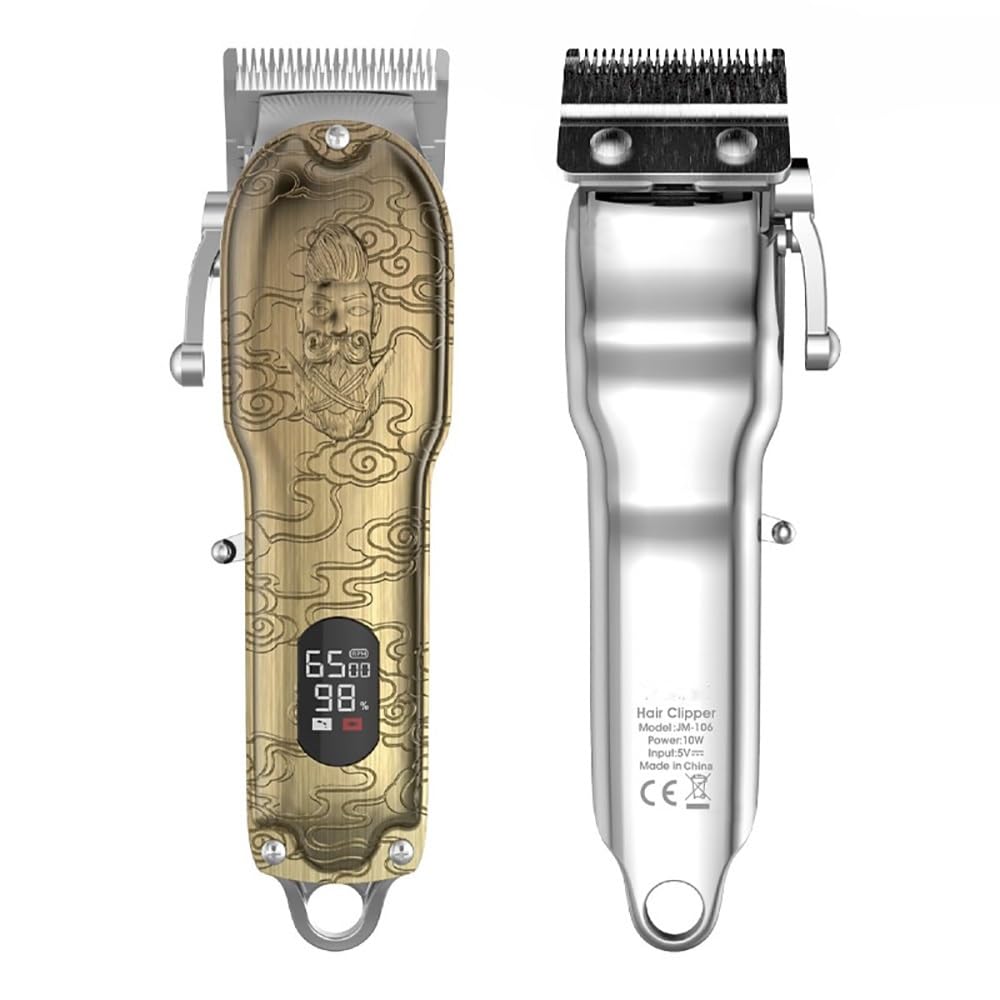 Strumento per tagliare i capelli, 2 pezzi, professionale, elettrico, potente, 10 W, kit combinato per tagliacapelli con alloggiamento in metallo, per uomini e barbieri, senza fili