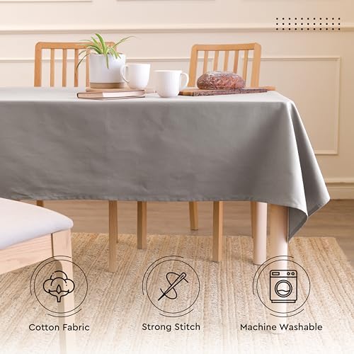 Image of Encasa XO Dining Table Cover Cloth for 6 to 8 Seater | 140x230 cm Cotton Canvas Rectangular Table Cloth | Machine Washable Tablecloth for Indoor & Outdoor Use - Grey Solid Color