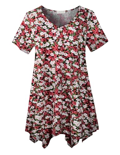 LARACE Plus Size Tops for Womens Summer Clothes Short Sleeve Shirts Casual V Neck Tunic Asymmetrical Blouses