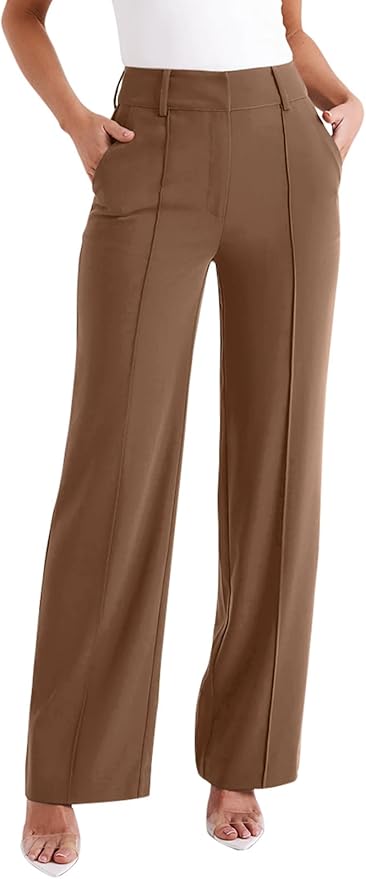 High-waisted tailored brown trousers - elegant workwear women's fashion