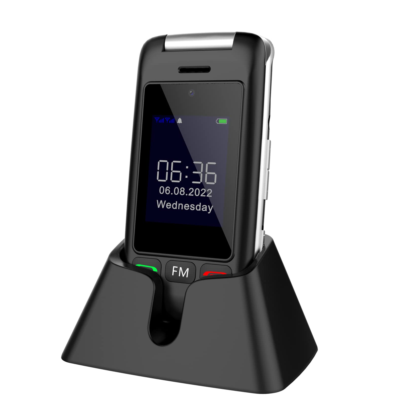 artfone C10 Black,with Charging Dock,2G Dual SIM Dual LCD Unlocked Flip Phone for Seniors with Large Colour Display, Big Buttons and Emergency SOS Button (UK and Irish Version)