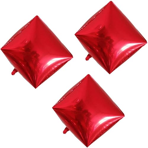Miniatura 9 de Happyyami 3 globos de papel de aluminio cuadrado 4D para decoración de San Valentín, cumpleaños, boda, fiesta (rojo)