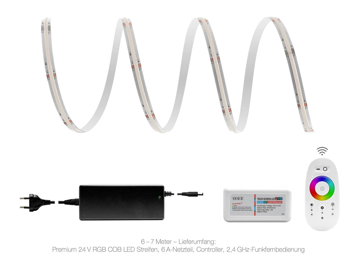 LED Universum Juego de tiras LED COB RGB con mando a distancia blanco, controlador y fuente de alimentación, filamento premium, 24 V, IP20, multicolor (1 metro)