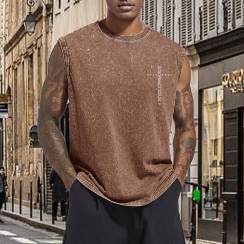 Image of Christian Gym Workout Tank Tops for Men Vintage Bible Verse Cross Graphic Sleeveless Muscle Shirts Acid Wash Tanks Top