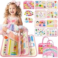 Busy Book, Busy Board for Toddler, Montessori Toys, Toddler Travel Toys, Plane Toys for 3 4 5 Year Old, Baby Travel Toys, Plane Activities for Kids, Activity Book, Pink Unicorn Sensory Board