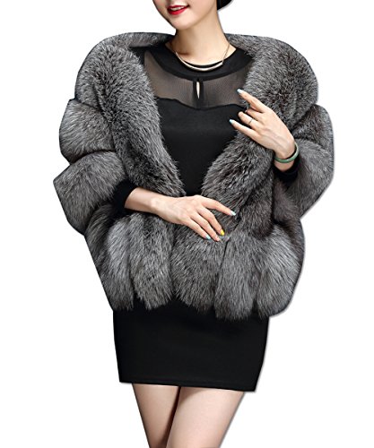KAXIDY Donna Pelliccia Sintetica Mantelli Soprabito Poncho Mantelle Giacche Cappotti (Grigio)