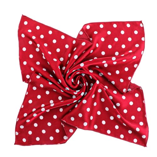 HekouJiub Écharpe Vintage Femme Rouge à Pois Foulard Carré Mouchoir Satin Vintage Bandana Chiffon Écharpe en Soie pour Femmes et Filles 50×50 cm (Rouge)