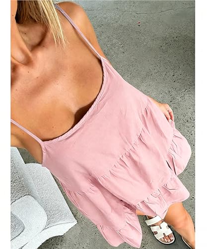 Image of Babydoll Dress for Women Spaghetti Strap Swing Dresses Sleeveless Short Flowy Dress Summer Loose Sundress