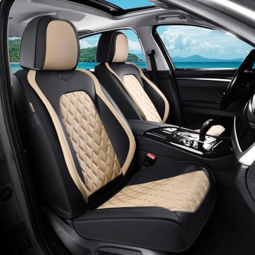 Image of Coverado Car Seat Covers Front Seats, Durable Waterproof Faux Leather Full Set with Rear Protectors, Classic Easy-Clean Interior for Most Vehicles - BlackBeige